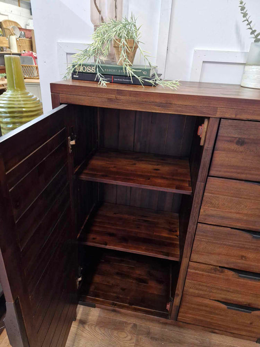 Solid Dark Wood  Wideboy Chest / Wide and Tall cabinet with doors and drawers / Oak Furnitureland Detroit