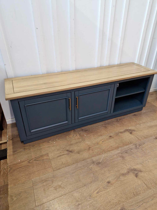 Solid Oak TV Stand / Smoked Oak and Ink Blue / Oak FurnitureLand Richmond