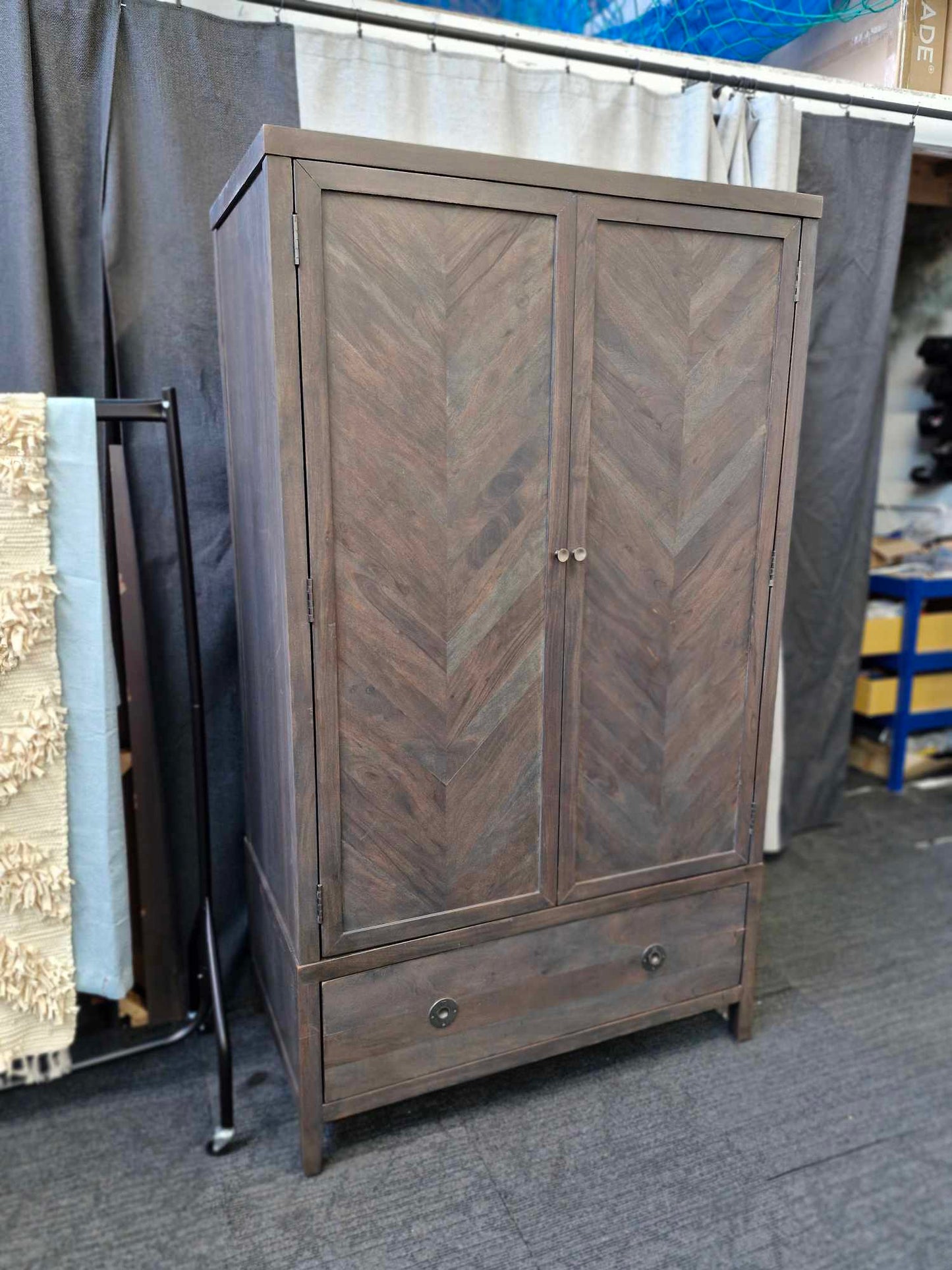 Double parquet pattern Wardrobe with drawer dark wood / John Lewis Padma