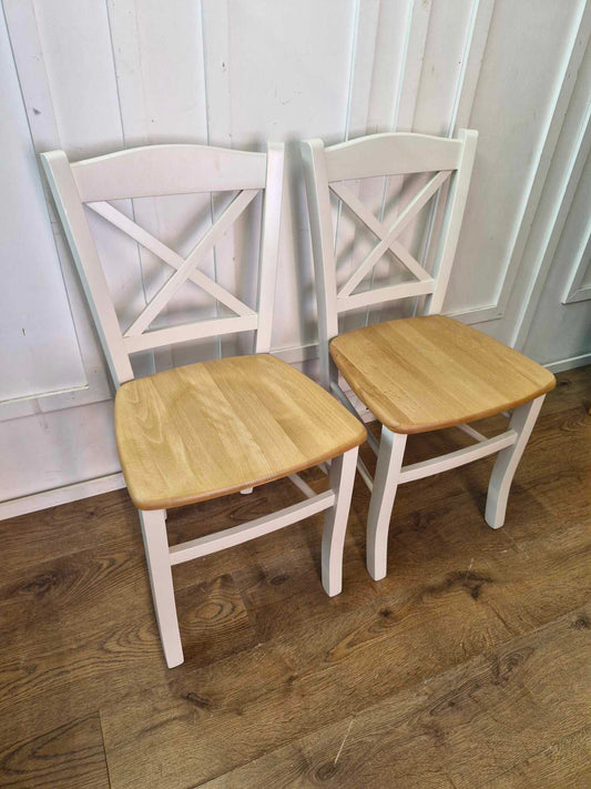 Set of 2 cross back dining chairs, Cream and Wood / John Lewis Clayton RRP £199
