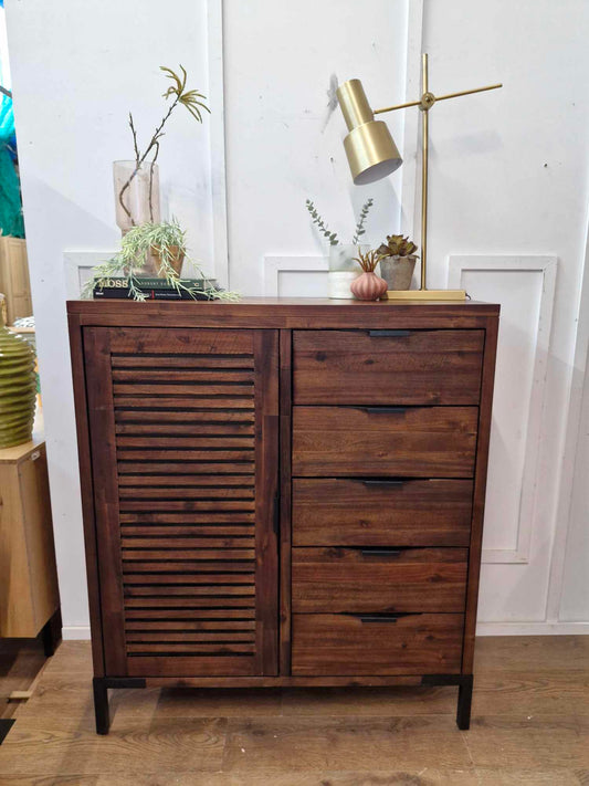 Solid Dark Wood  Wideboy Chest / Wide and Tall cabinet with doors and drawers / Oak Furnitureland Detroit