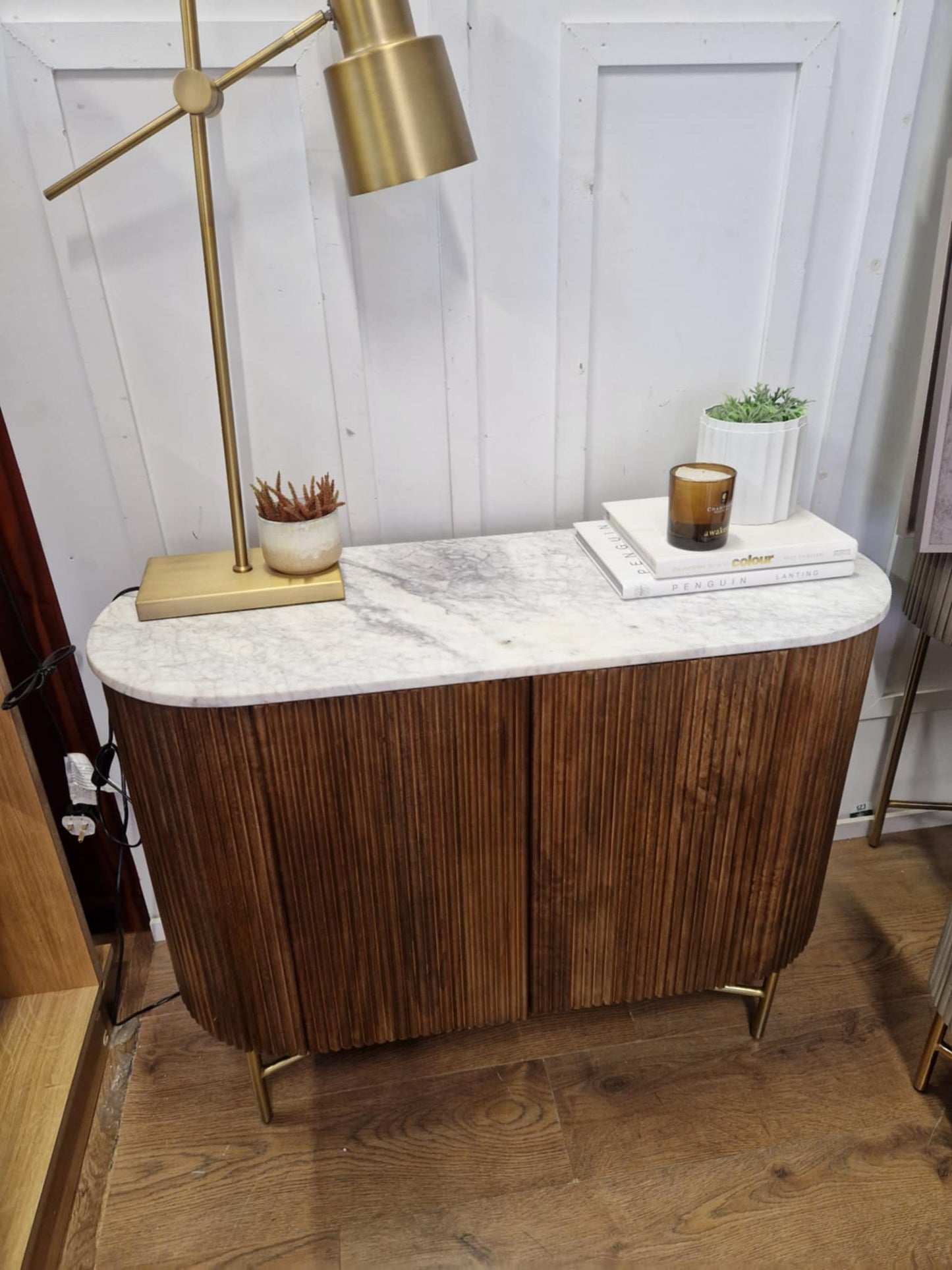 Marble and Dark Solid Wood Cabinet / Small Sideboard