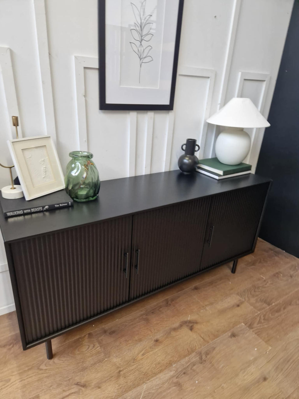 Black Large Sideboard with Fluted / Ribbed / Ridge doors – ExdiFurniture