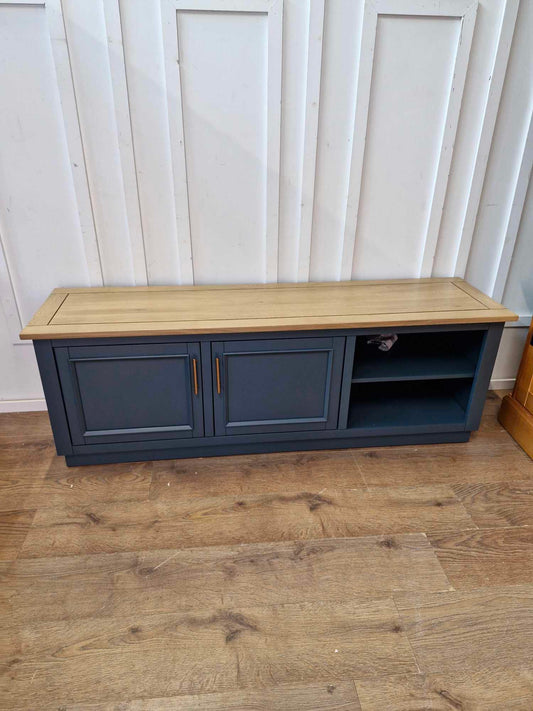 Solid Oak TV Stand / Smoked Oak and Ink Blue / Oak FurnitureLand Richmond