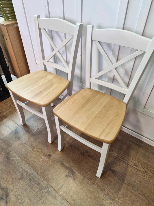 Set of 2 cross back dining chairs, Cream and Wood / John Lewis Clayton RRP £199