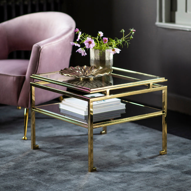 Gold and Glass Coffee Table with Storage