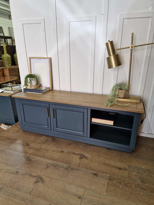 Solid Oak TV Stand / Smoked Oak and Ink Blue / Oak FurnitureLand Richmond