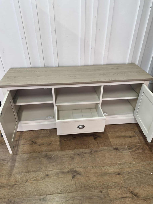 Solid wood white and grey large tv unit / Oak Furnitureland Brompton
