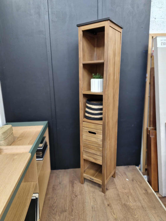 Bathroom Tall and Slim storage unit Acacia and Black Wood  / La Redoute Saturne RRP £299