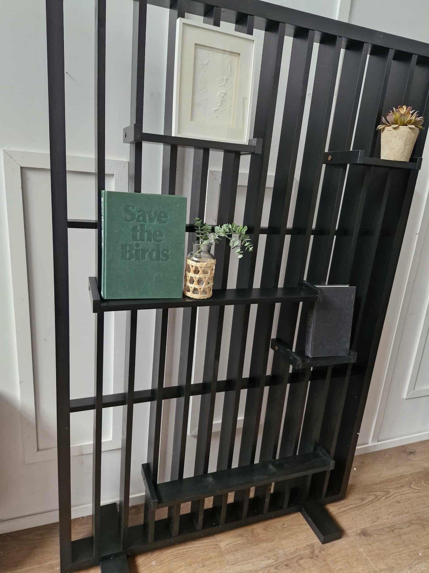 Freestanding room divider with shelves / Solid Wood Black / La Redoute Mineva