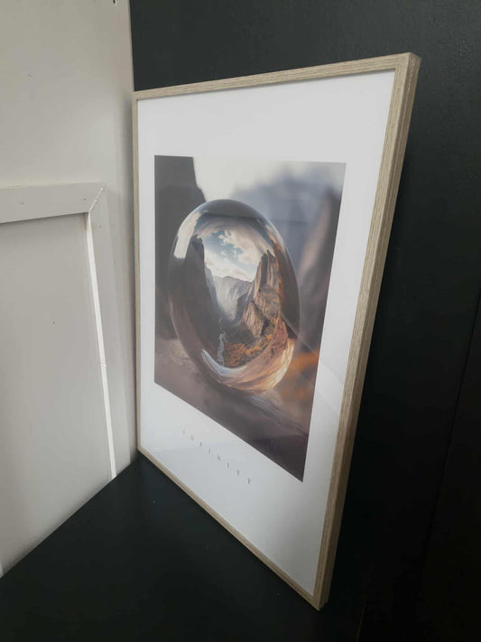 Mountain Print with Glass Ball / clear sphere "INFINITY"