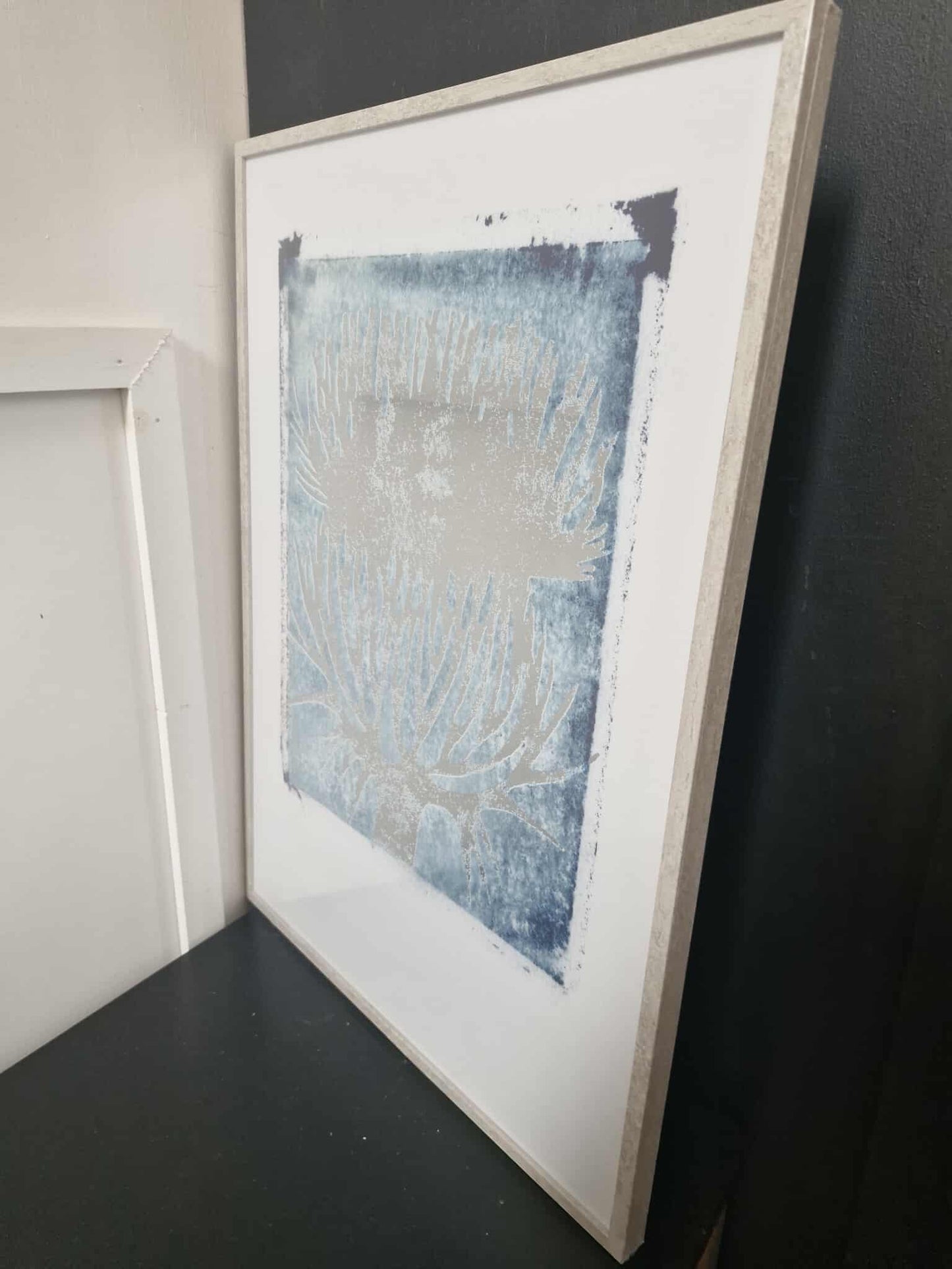 Abstract Print Blue Grey and Silver 50 x 70cm