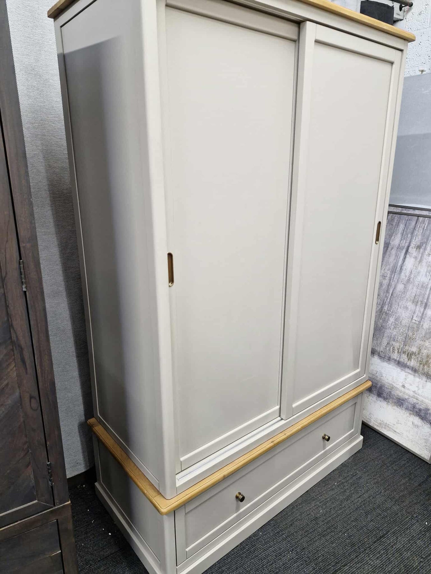 Solid Wood Double Wardrobe / Grey and Oak Wood / Oak Furnitureland Henley