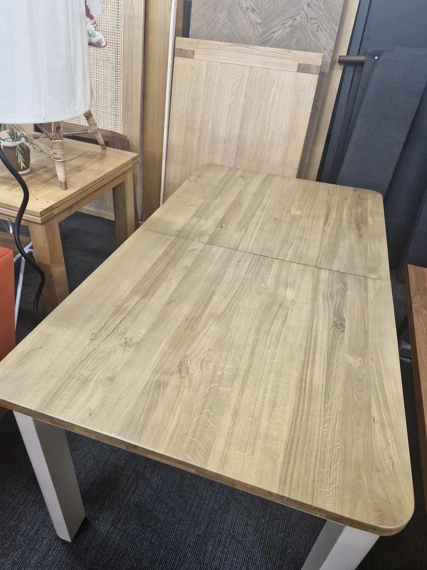 Dining Table / Solid Wood- Smoked Oak and Stone Light Cream Painted / OAK FURNITURELAND OTTO