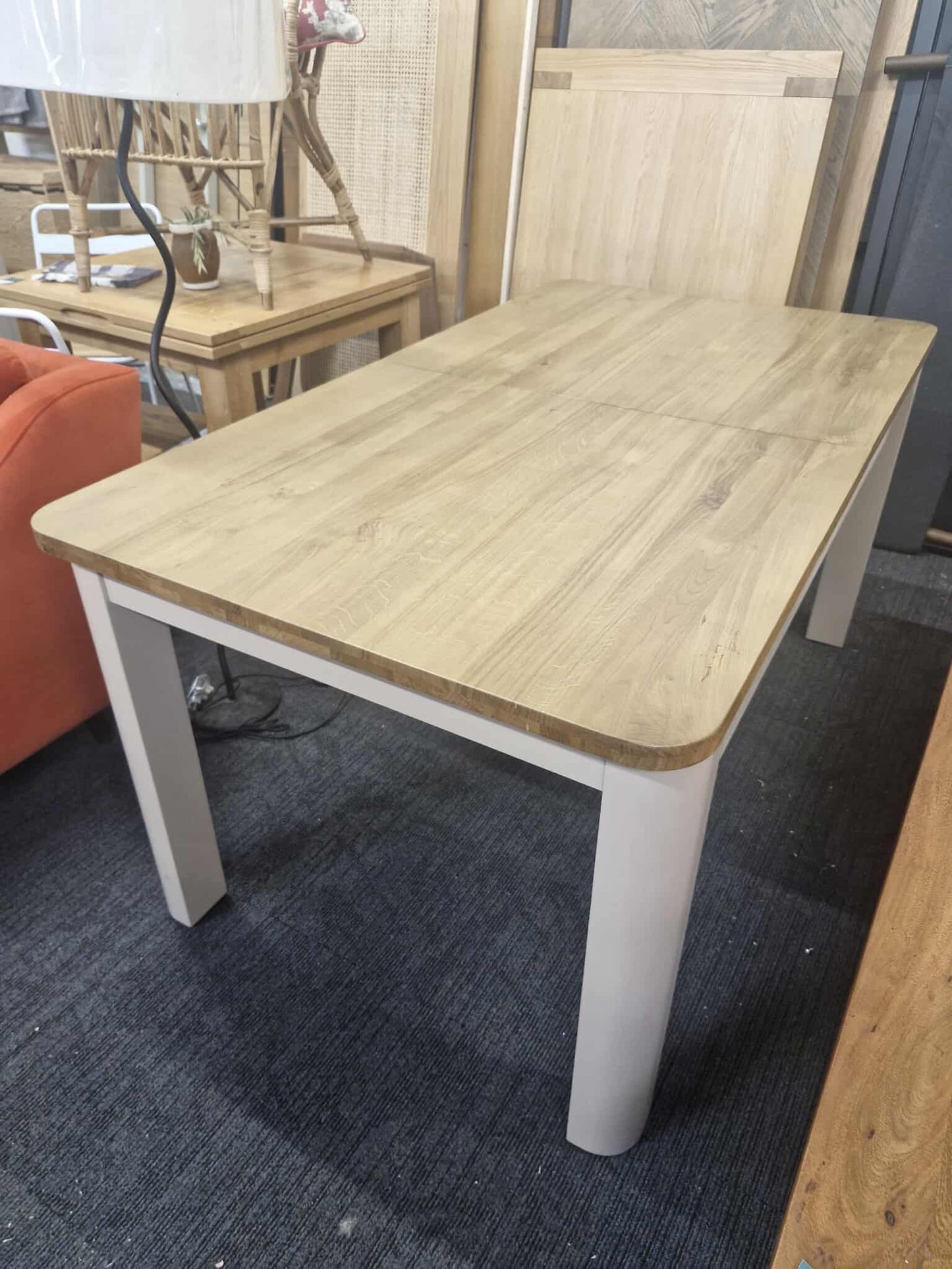 Dining Table / Solid Wood- Smoked Oak and Stone Light Cream Painted / OAK FURNITURELAND OTTO