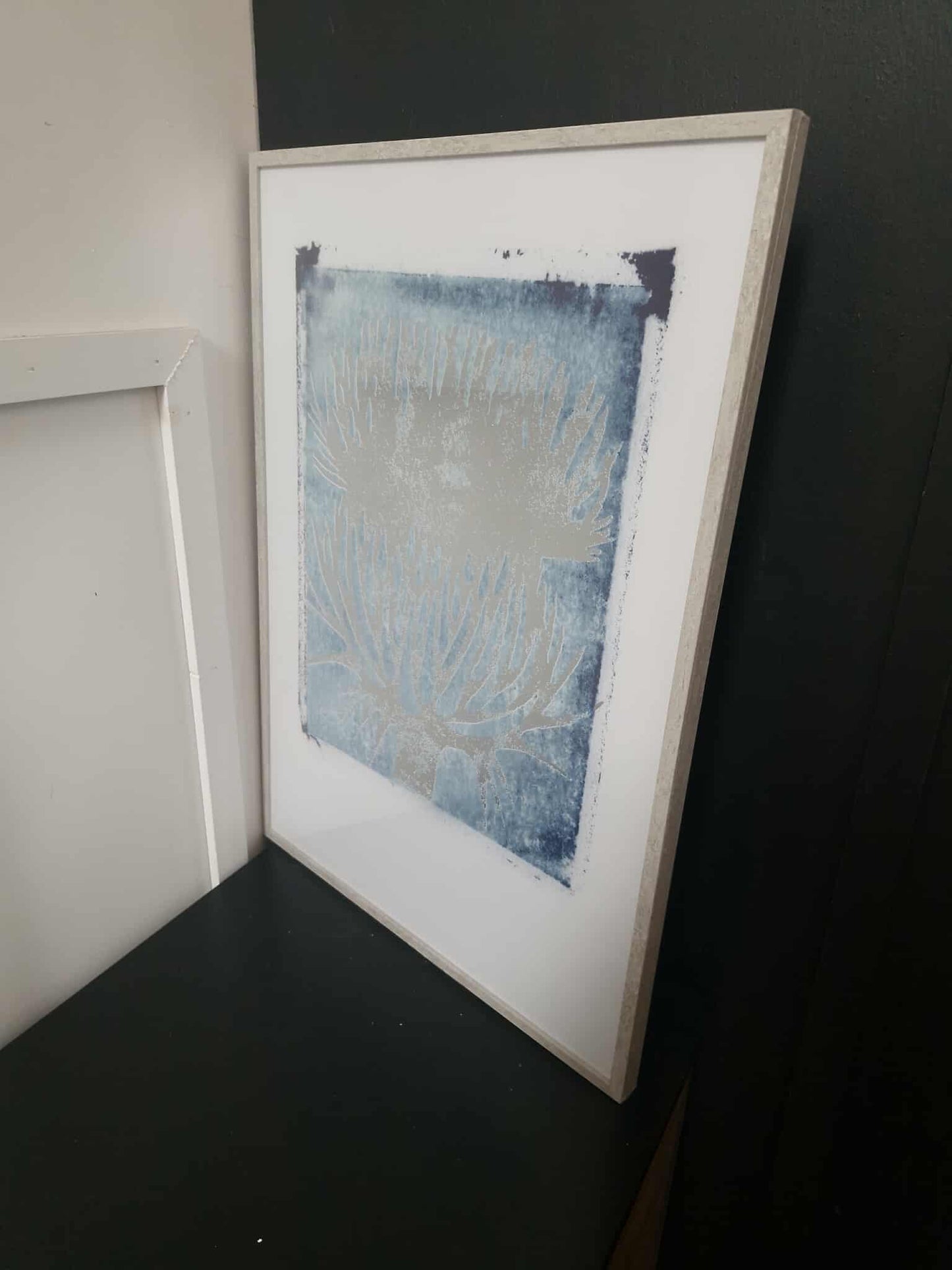Abstract Print Blue Grey and Silver 50 x 70cm