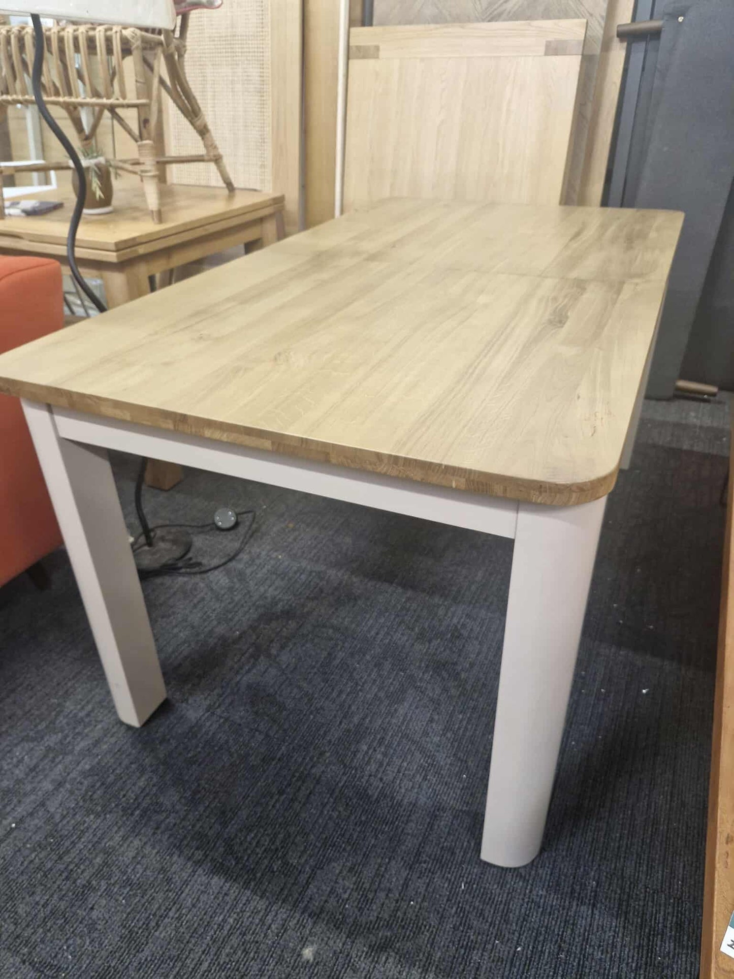 Dining Table / Solid Wood- Smoked Oak and Stone Light Cream Painted / OAK FURNITURELAND OTTO