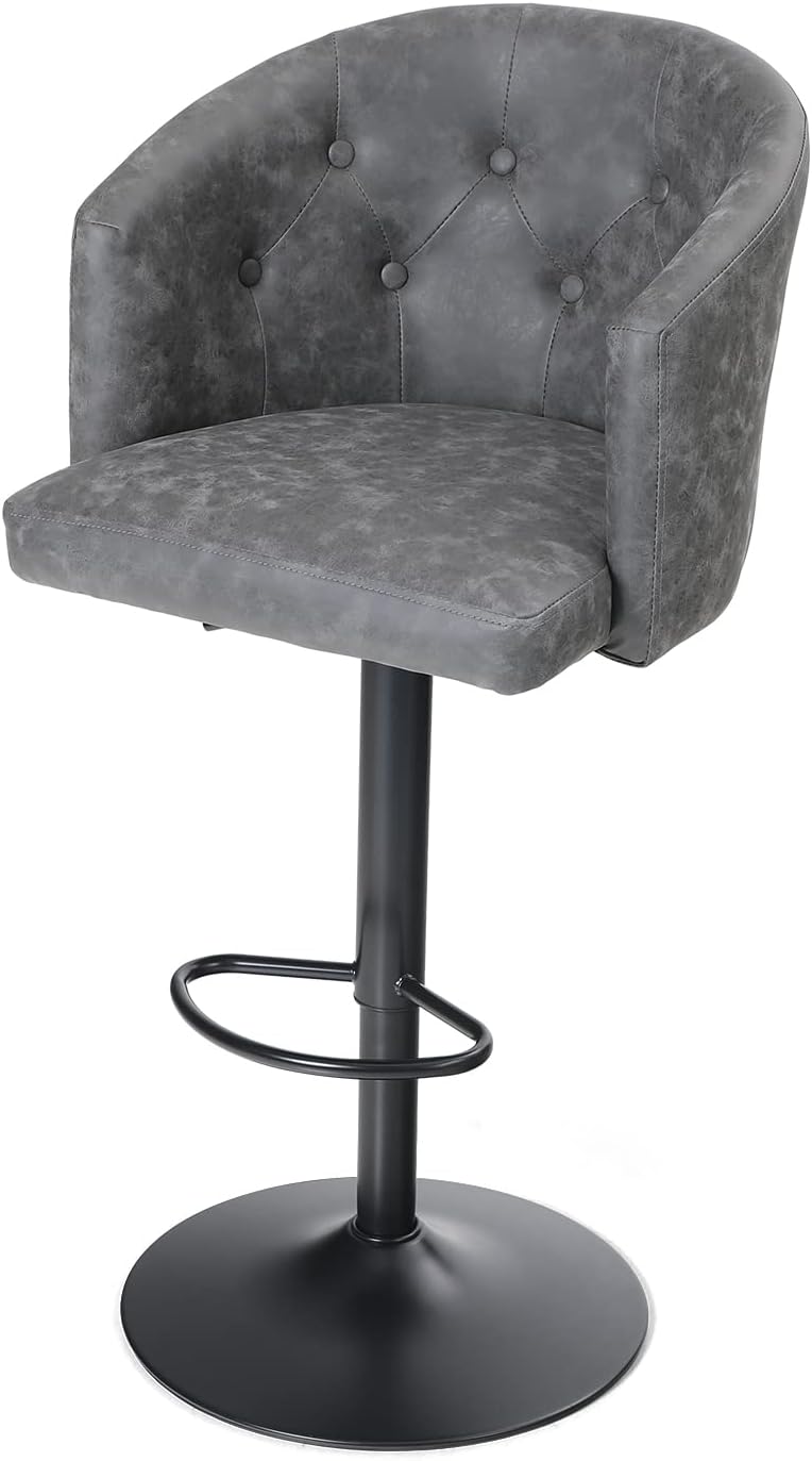 Height Adjustable Rotating Bar Stool / Grey faux Leather and Black