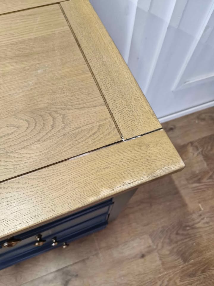Solid Oak and Blue Chest of Drawers