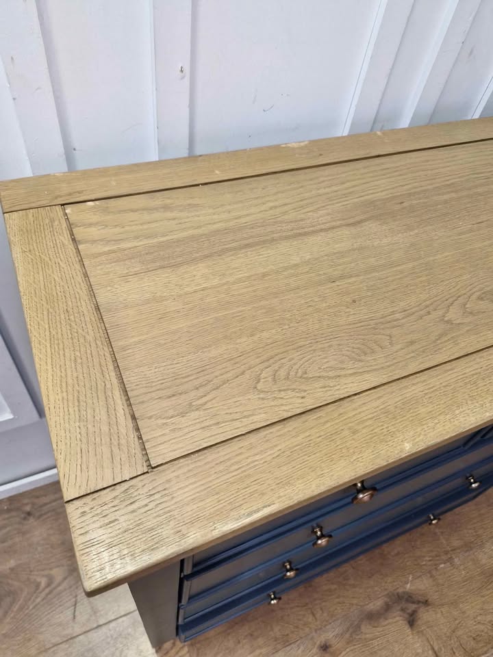 Solid Oak and Blue Chest of Drawers