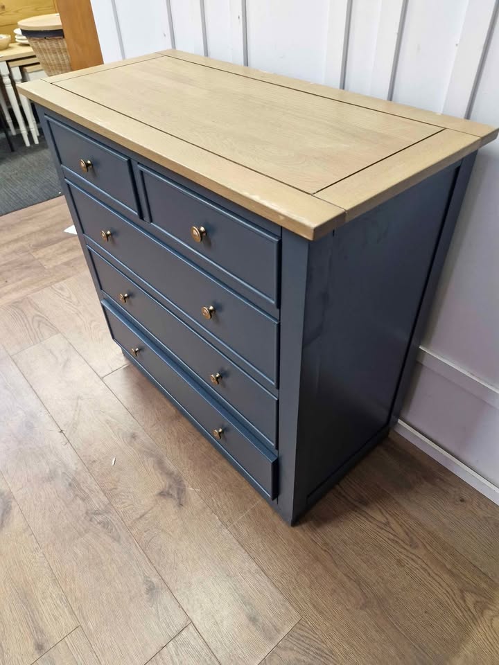 Solid Oak and Blue Chest of Drawers
