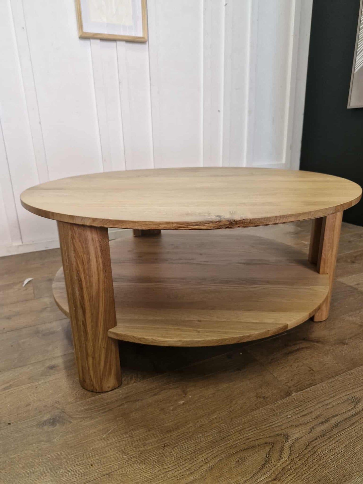 Solid Oak Round Coffee Table with storage