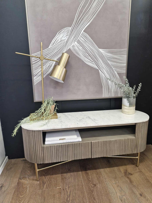 Marble and Grey Solid Wood TV Stand