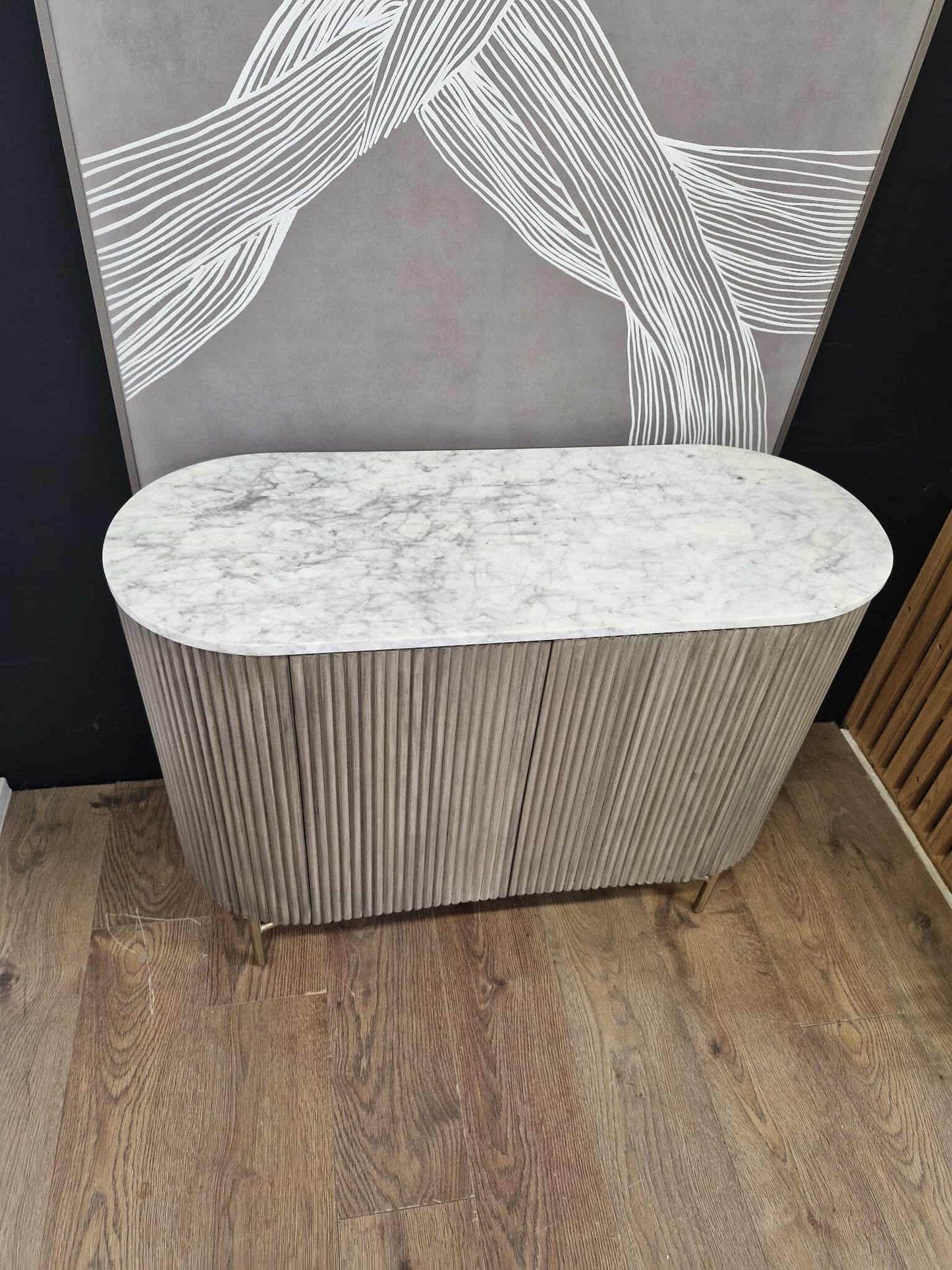 Marble and Grey Solid Wood Cabinet / Small Sideboard