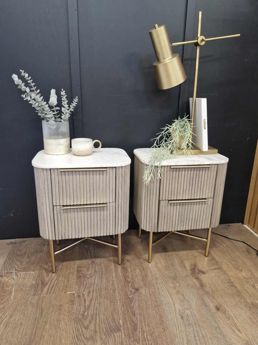 Bedside Tables, set of 2 / Marble and Grey Solid Wood