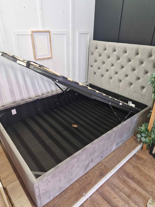 Double grey velvet ottoman storage bed / Made.com Skye