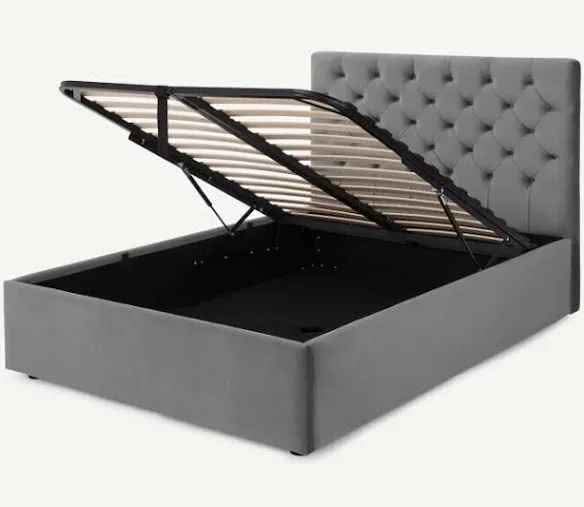 Double grey velvet ottoman storage bed / Made.com Skye