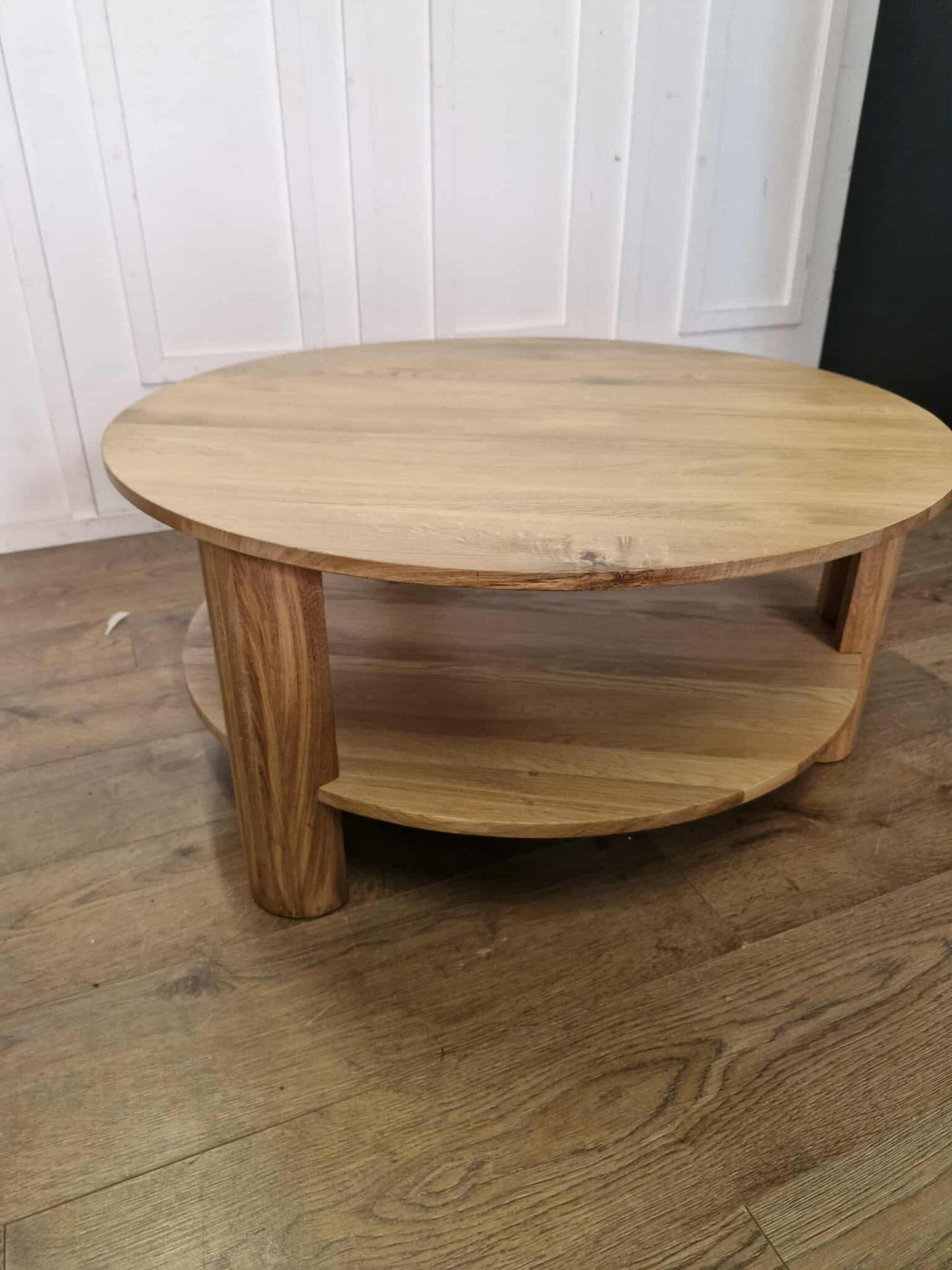 Solid Oak Round Coffee Table with storage