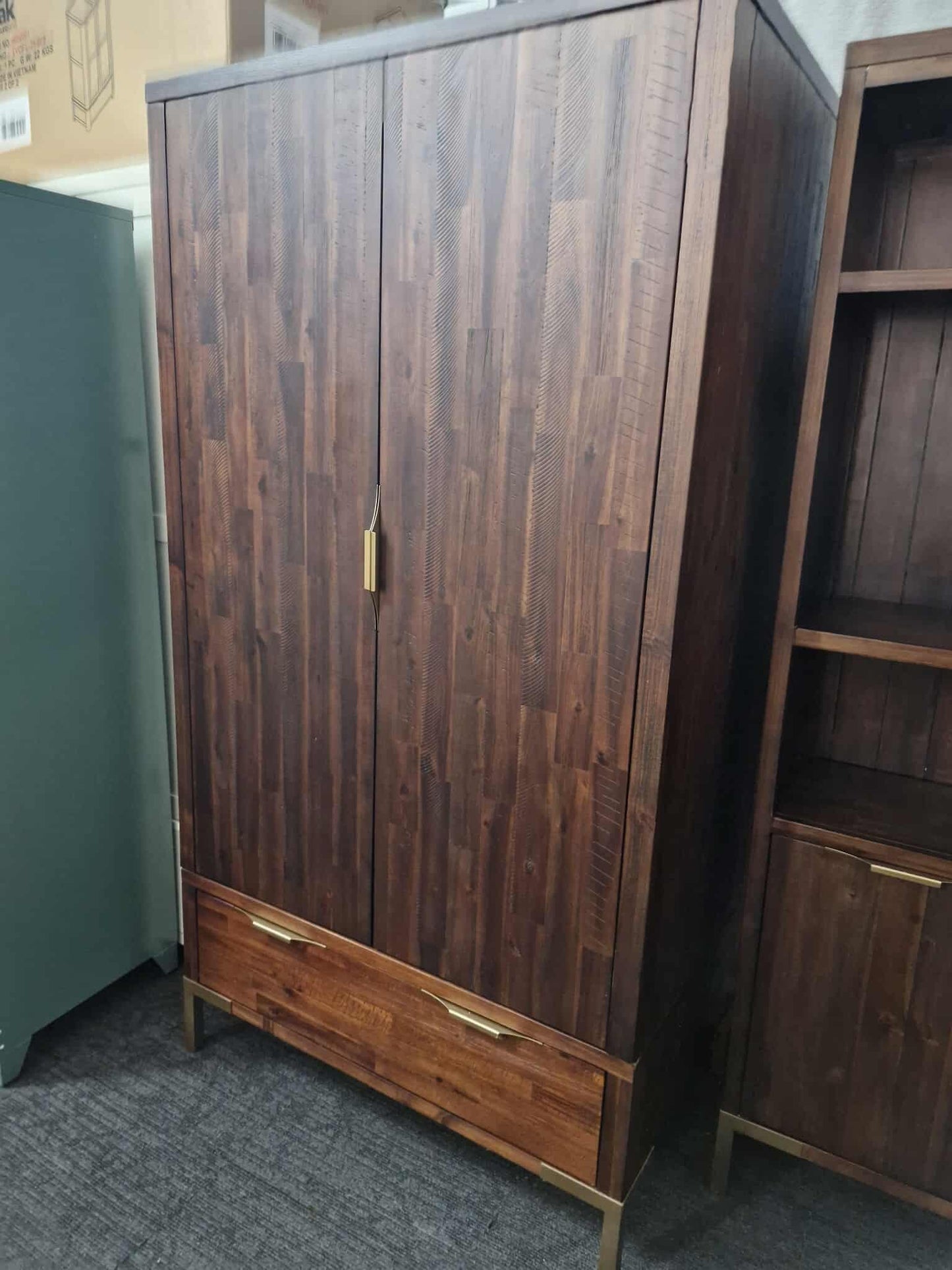 Double Dark Solid Wood wardrobe with gold details   / Oak Furnitureland Madison