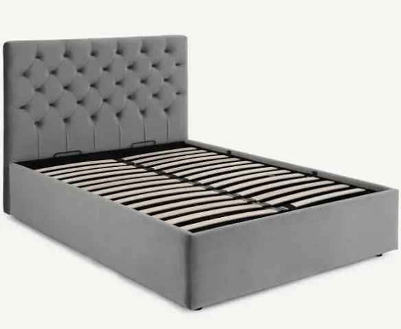 Double grey velvet ottoman storage bed / Made.com Skye