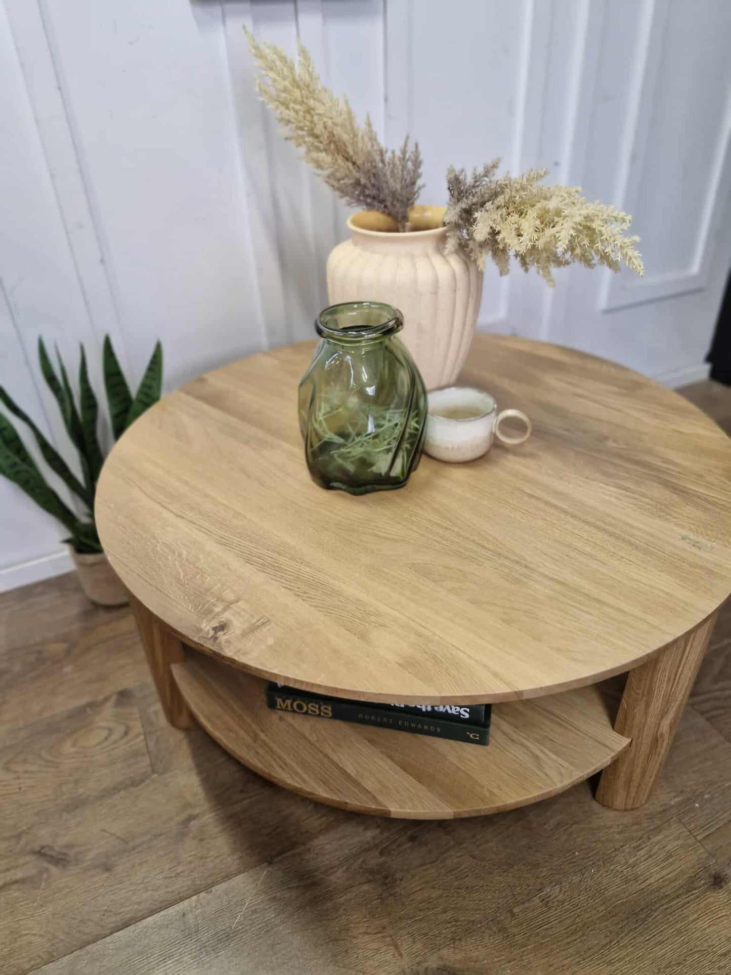 Solid Oak Round Coffee Table with storage