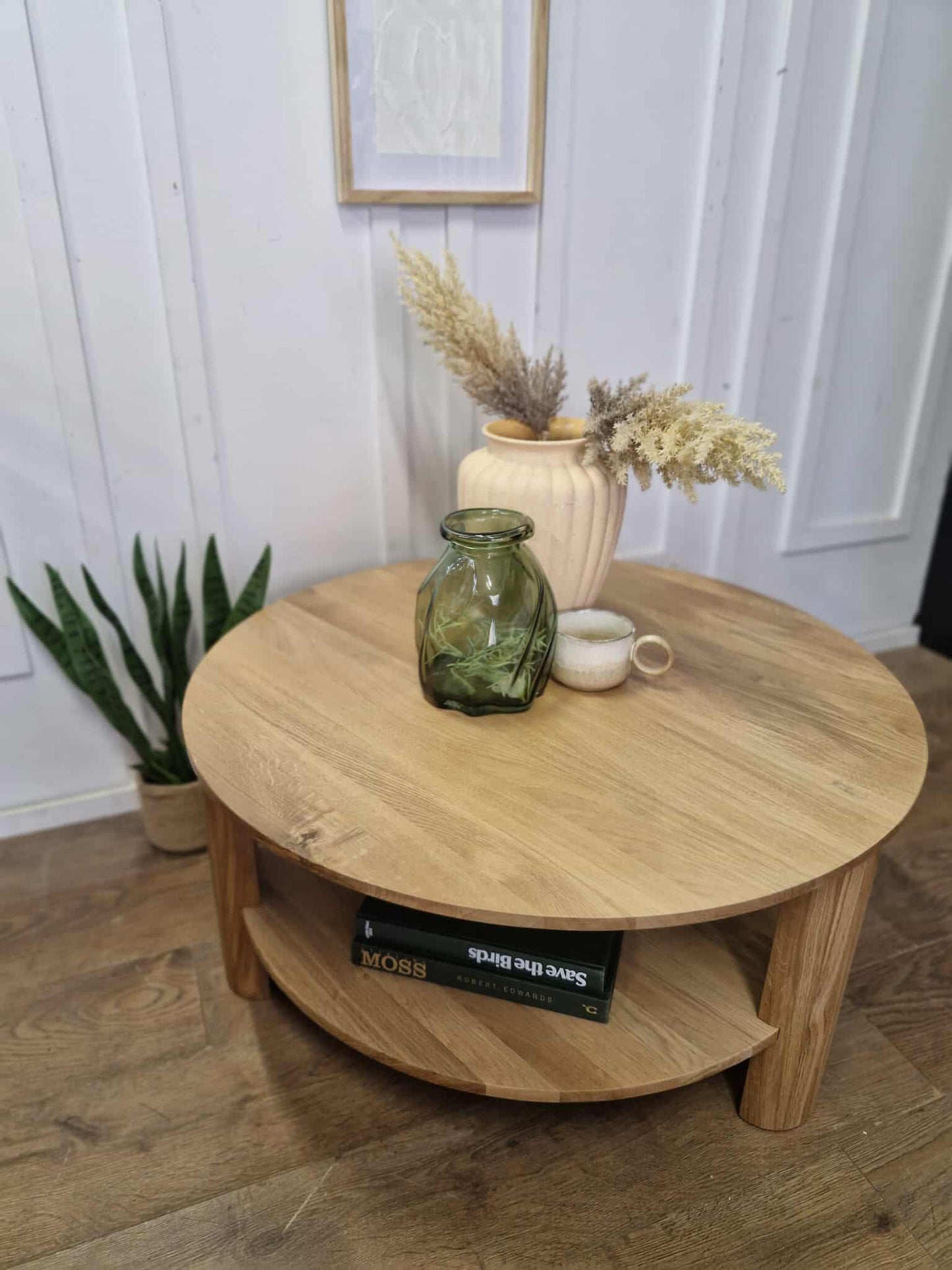 Solid Oak Round Coffee Table with storage