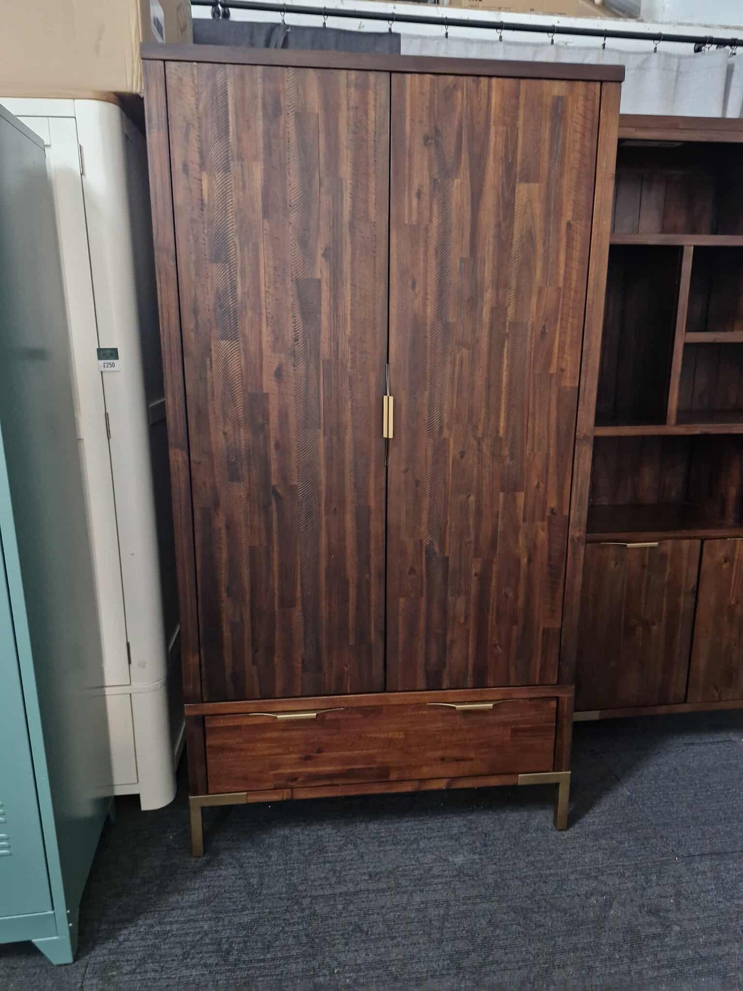 Double Dark Solid Wood wardrobe with gold details   / Oak Furnitureland Madison