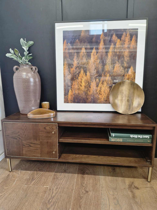 Small Dark wood TV stand with gold details