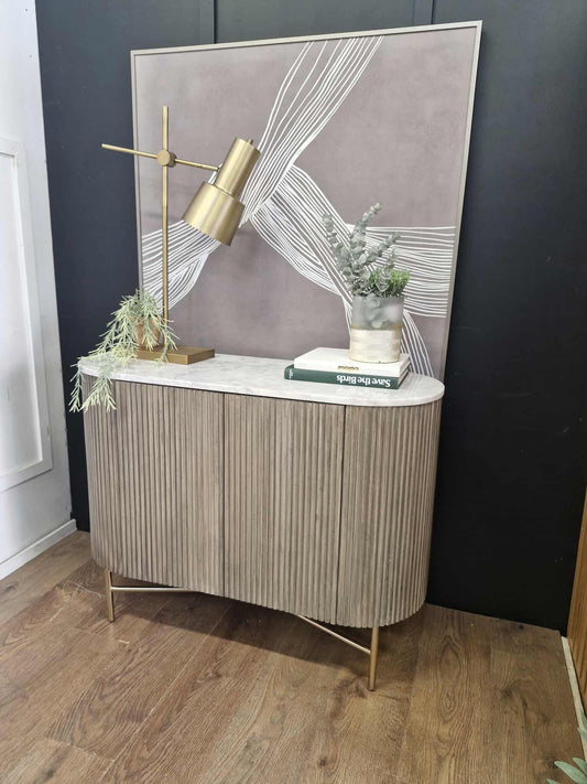 Marble and Grey Solid Wood Cabinet / Small Sideboard