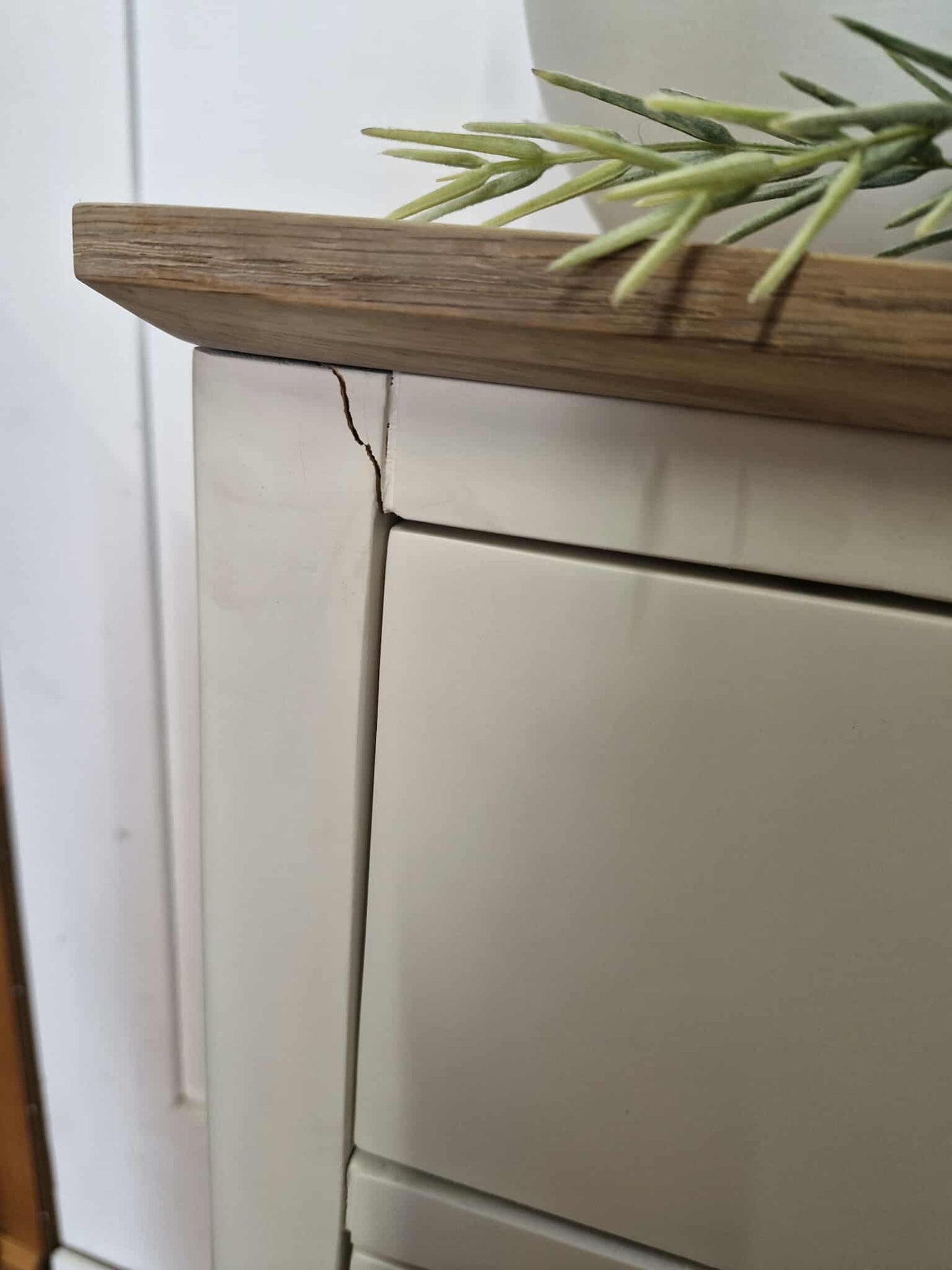 Wood and Off-White Tallboy with 5 Drawers