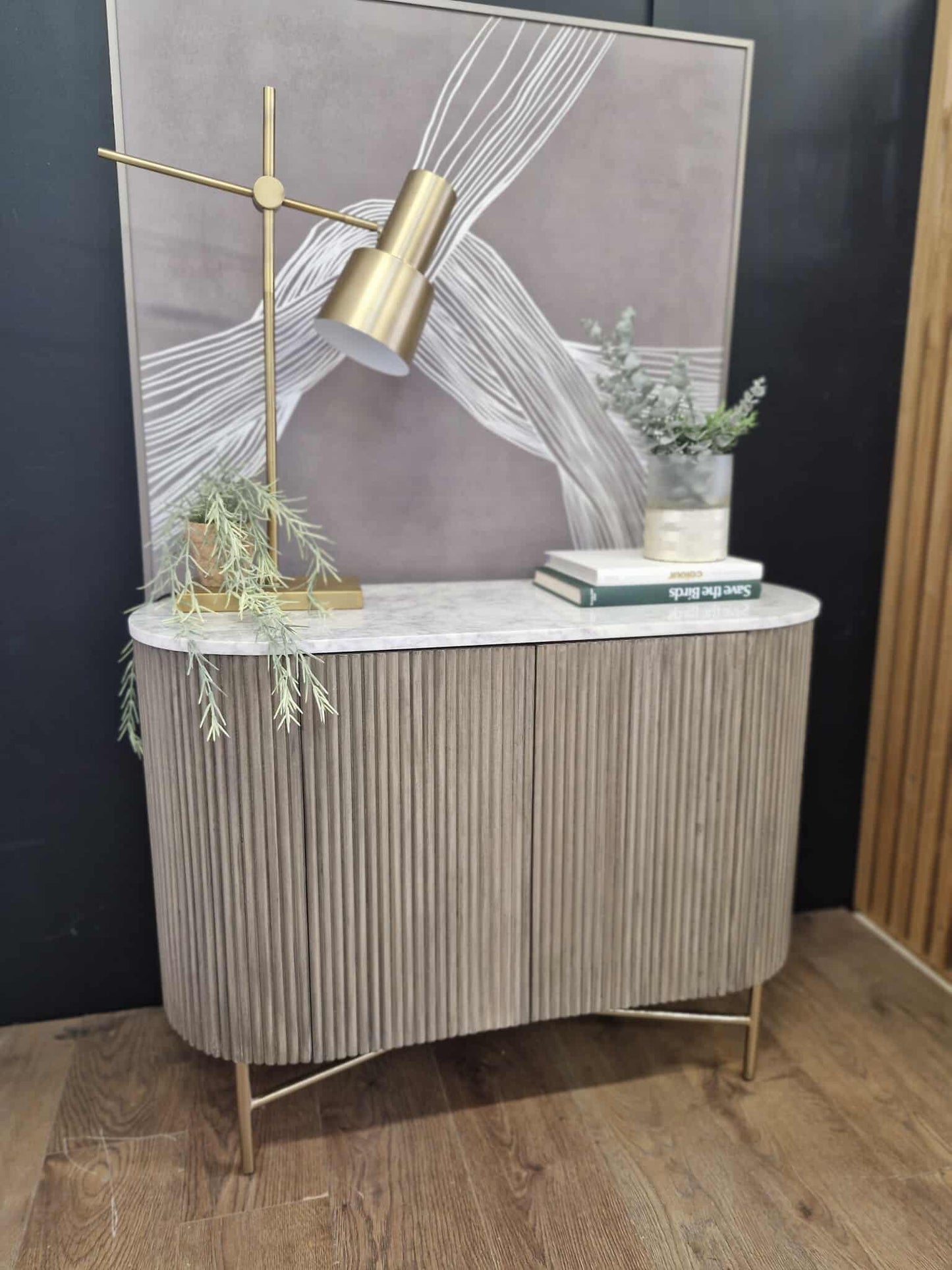 Marble and Grey Solid Wood Cabinet / Small Sideboard