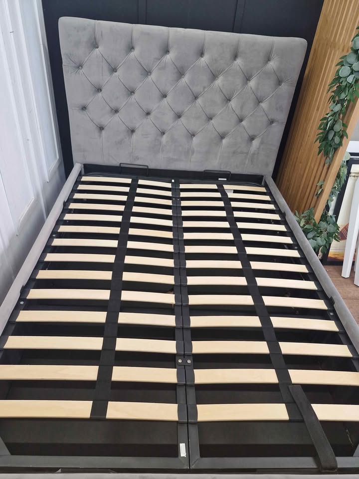 Double grey velvet ottoman storage bed / Made.com Skye