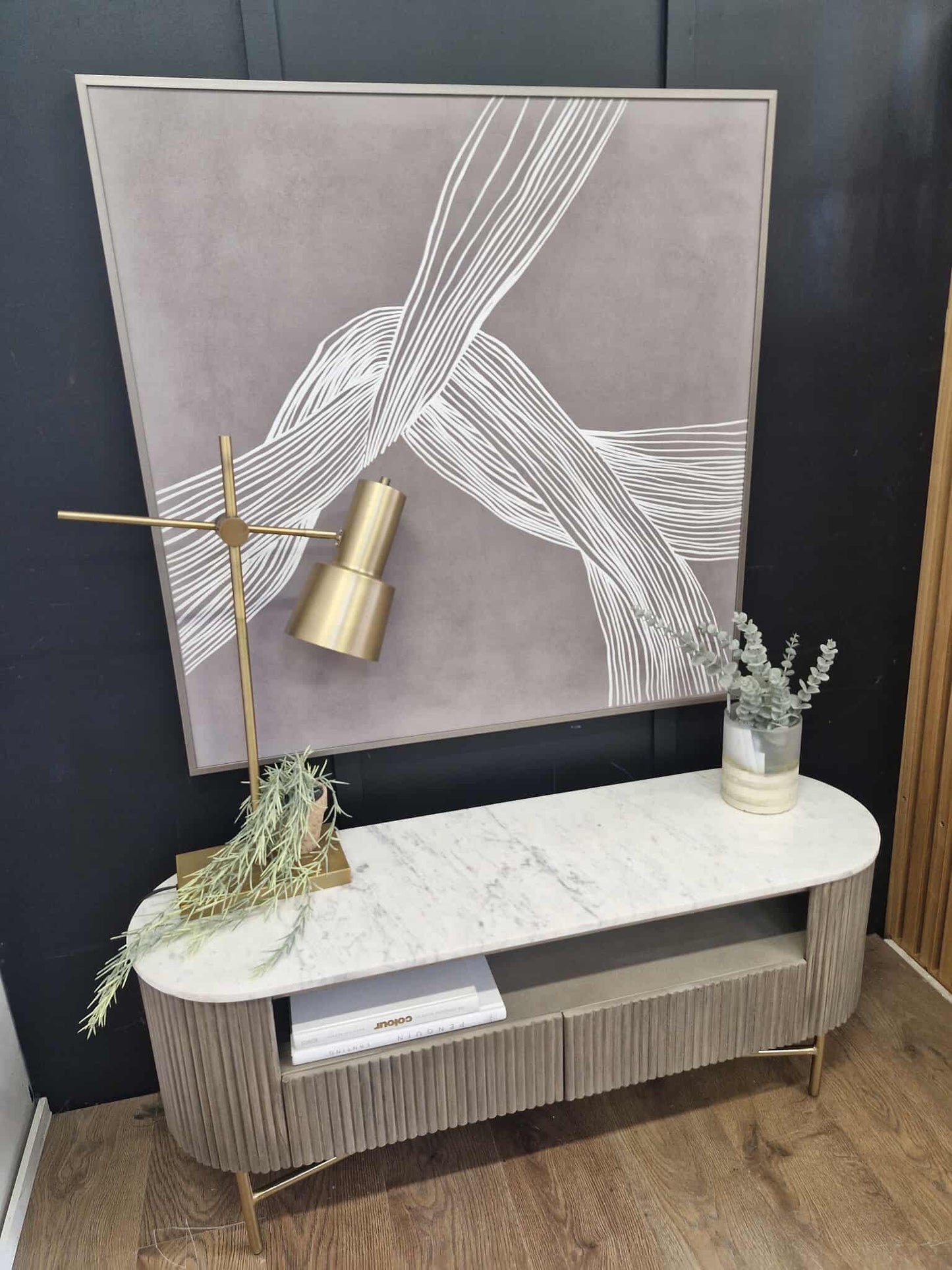 Marble and Grey Solid Wood TV Stand
