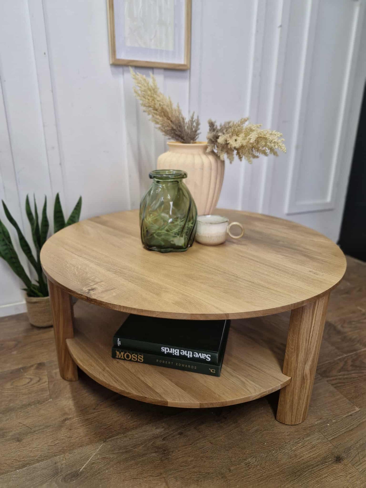 Solid Oak Round Coffee Table with storage