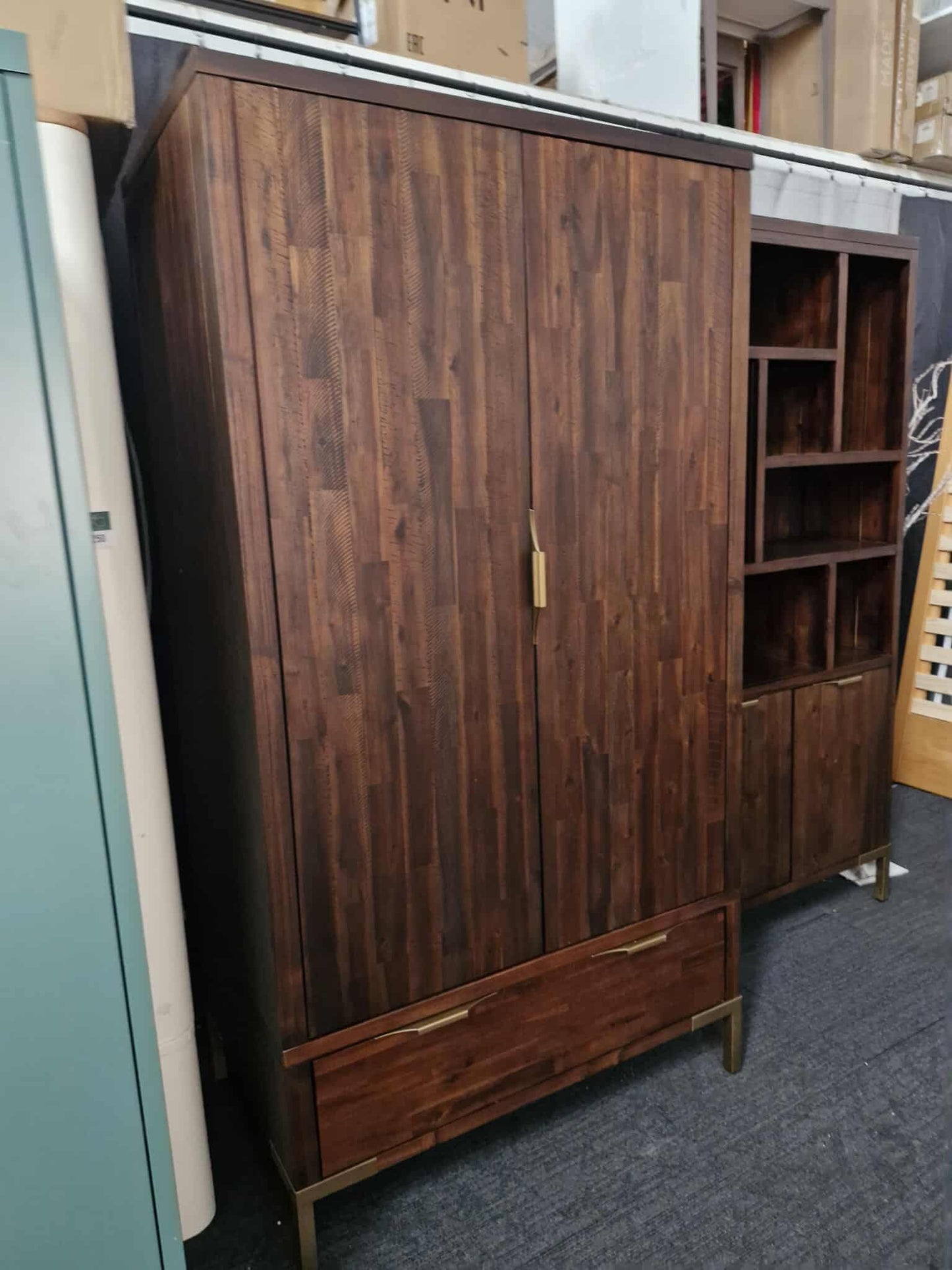 Double Dark Solid Wood wardrobe with gold details   / Oak Furnitureland Madison