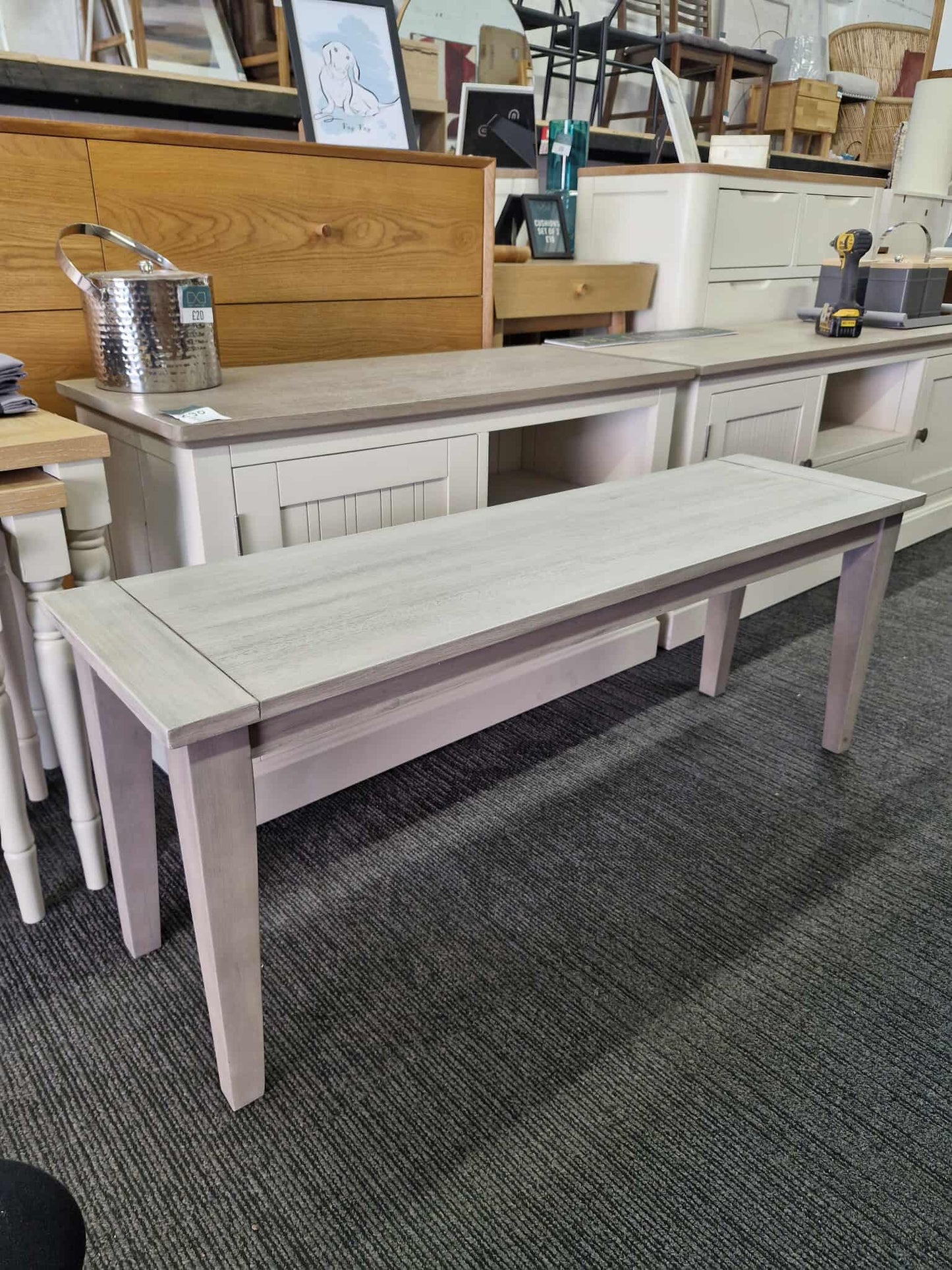 Light Grey solid wood Dining Bench 120cm