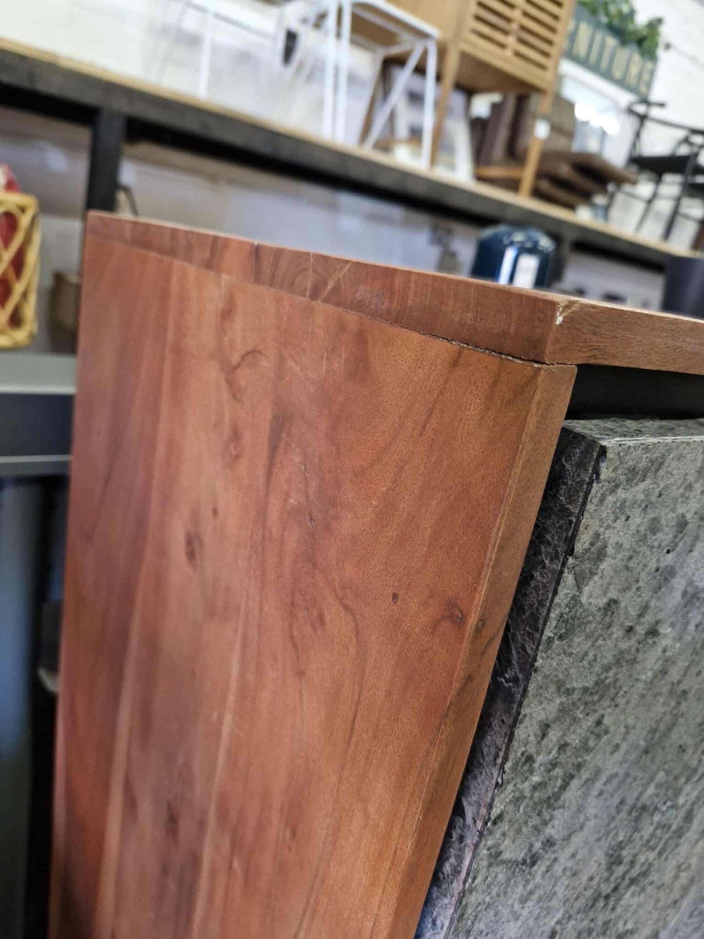 Stone and Solid Acacia Wood Small Cabinet