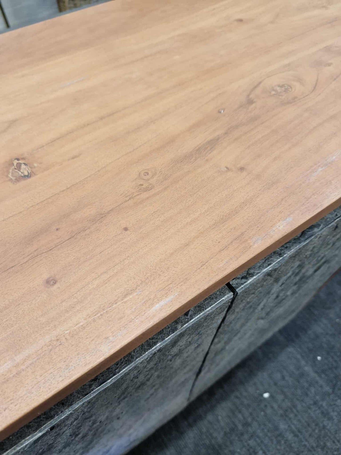 Stone and Solid Acacia Wood Small Cabinet