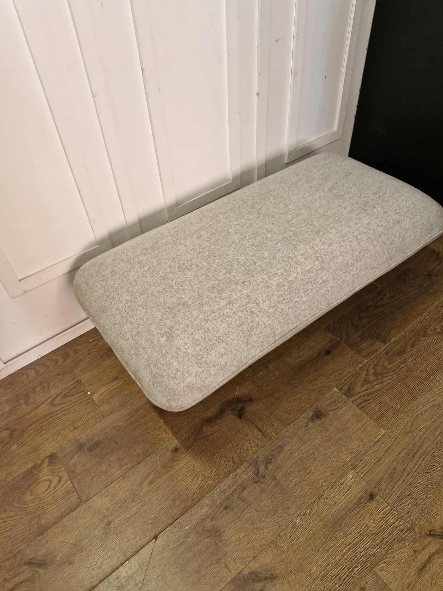 Light Grey Wool and Black Metal Footstool Cloud