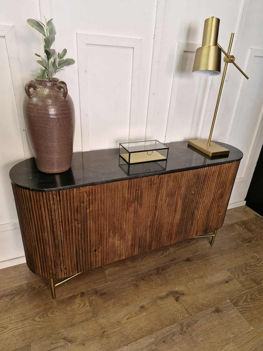 Black Marble and Dark Solid Wood Sideboard